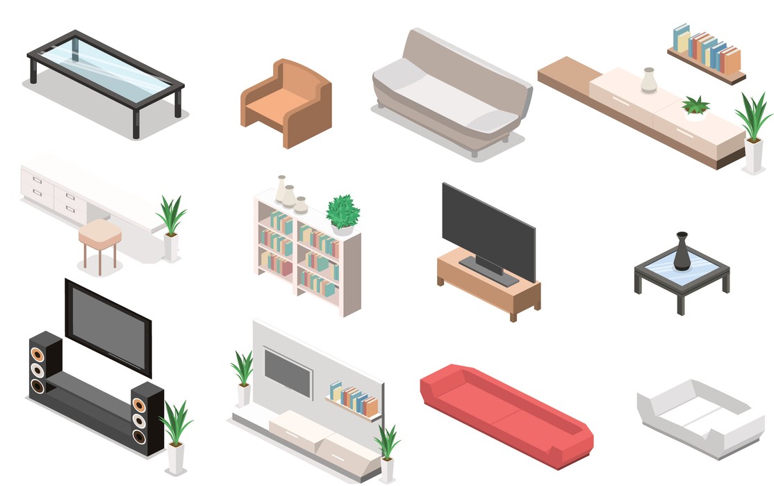 Illustrated versions of furniture you might find in a storage unit