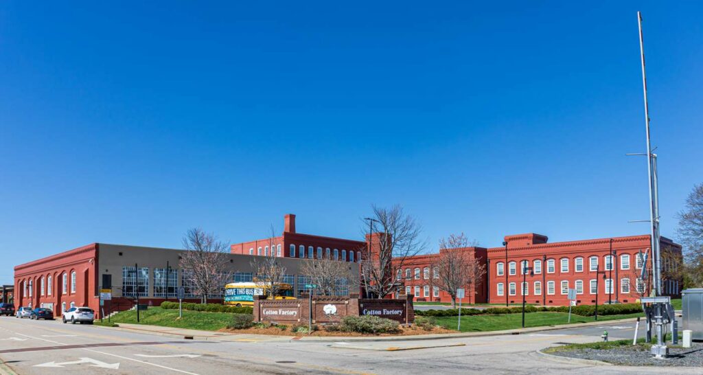 An image of the historic Cotton Factory in Rock Hill, SC